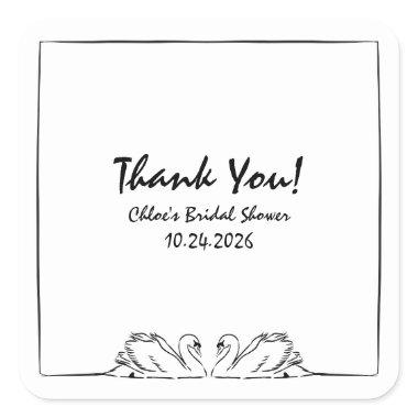 Timeless Handwritten Swan Bridal Shower Thank You Square Sticker