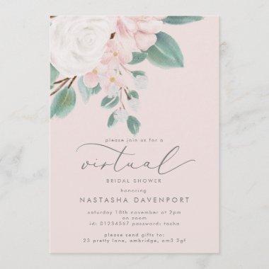 Timeless Rose Pink Floral Virtual Bridal Shower Invitations