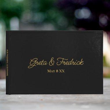 Timeless Simple Minimalist Personalized Black Gold Guest Book