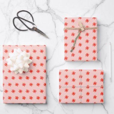 Tiny Scribbled Daisies Rustic Whimsical Red Pink Wrapping Paper Sheets