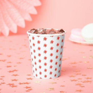 Tiny Scribbled Daisies Rustic Whimsical Red White Paper Cups