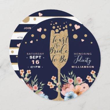Toast The Bride - Champagne Floral Bridal Shower Invitations