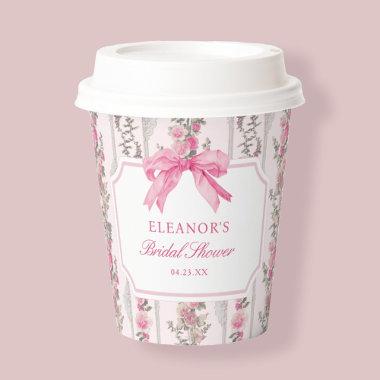 Toile Coquette Pink Bow Bridal Shower Favors Paper Cups