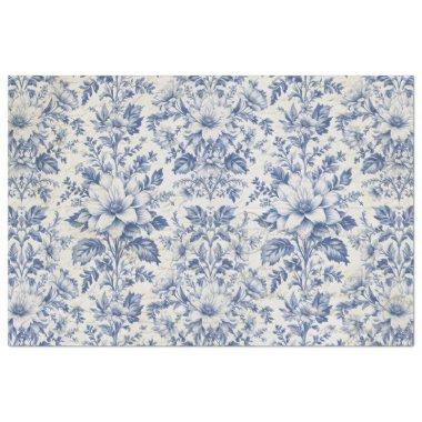 Toile de Jouy Floral Blue White Ephemera Decoupage Tissue Paper