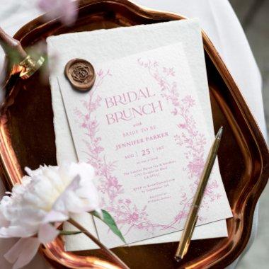 Toile Pink Floral Bridal Brunch Invitations