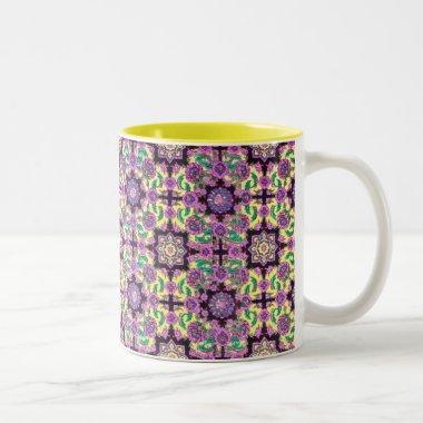 TOPKAPI, black and yellow ,purple ,green, pink Two-Tone Coffee Mug