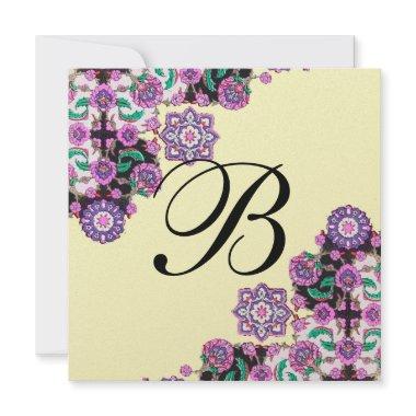 TOPKAPI BLACK WHITE DAMASK MONOGRAM pink gold Invitations