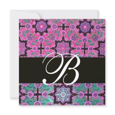 TOPKAPI BLUE BLACK DAMASK MONOGRAM pink green