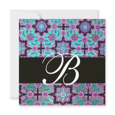 TOPKAPI BLUE BLACK DAMASK MONOGRAM pink green