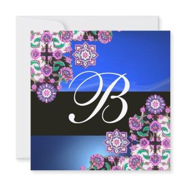 TOPKAPI BLUE BLACK DAMASK MONOGRAM pink purple Invitations