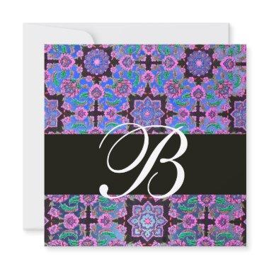 TOPKAPI BLUE BLACK DAMASK MONOGRAM pink purple Invitations