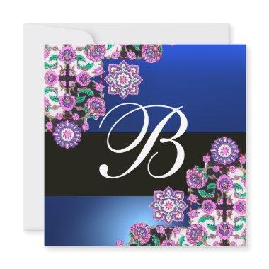 TOPKAPI BLUE BLACK DAMASK MONOGRAM pink white Invitations