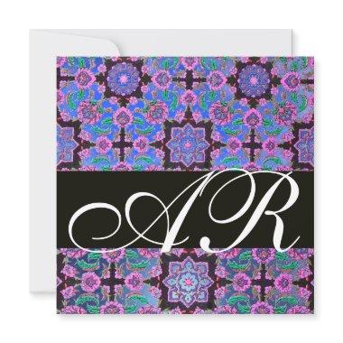 TOPKAPI BLUE BLACK PINK DAMASK MONOGRAM green Invitations