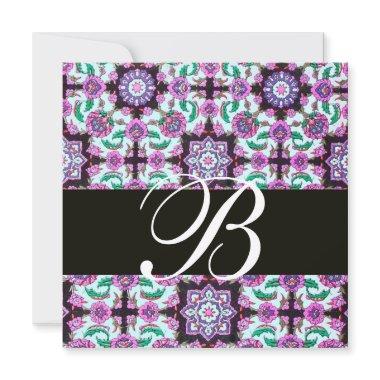 TOPKAPI DAMASK MONOGRAM black pink blue green Invitations