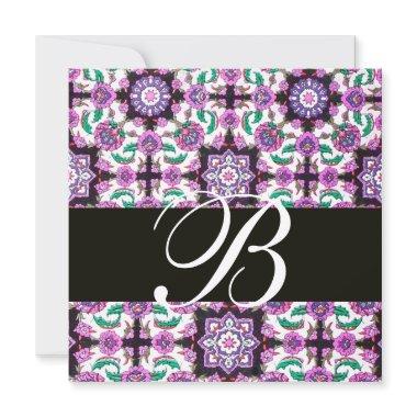 TOPKAPI DAMASK MONOGRAM black white pink green Invitations