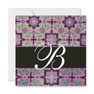 TOPKAPI GREY BLACK PINK DAMASK MONOGRAM green Invitations