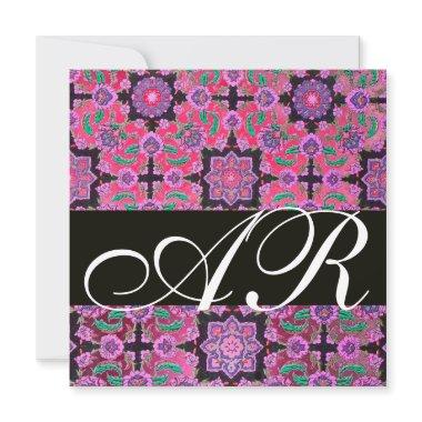 TOPKAPI RED BLACK PINK DAMASK MONOGRAM green Invitations