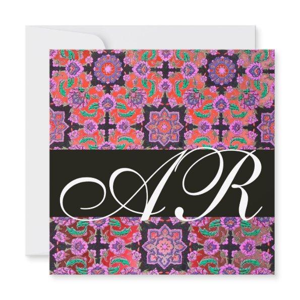 TOPKAPI RED BLACK PINK DAMASK MONOGRAM yellow
