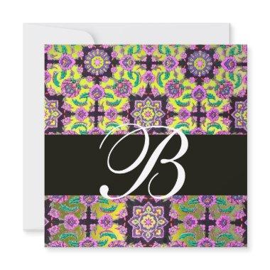 TOPKAPI YELLOW BLACK DAMASK MONOGRAM pink green Invitations