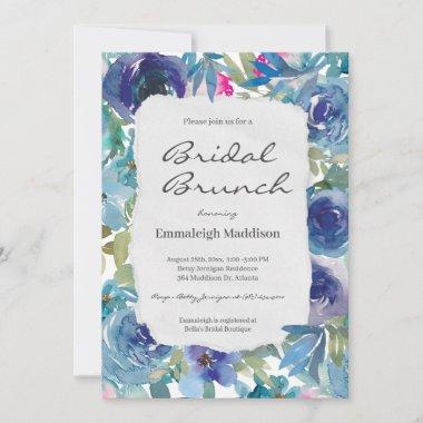 Torn Paper Mermaid Blue Floral Bridal Brunch Invitations