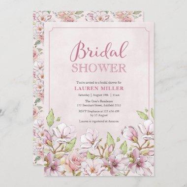 Traditional Pink Floral Bridal Shower Invitations