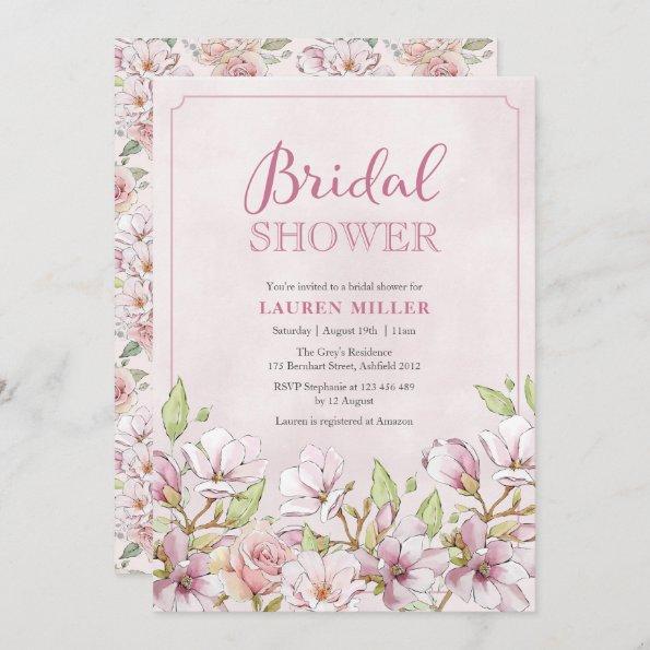 Traditional Pink Floral Bridal Shower Invitations