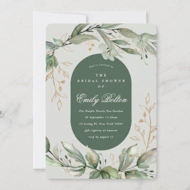 Tranquil Eucalyptus Green Breezy Sea Glass Bridal Invitations