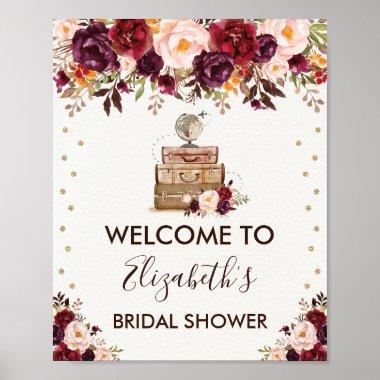 Travel Adventure Bridal Shower Rustic Floral Poster