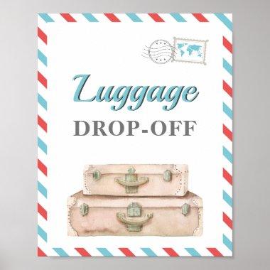 Travel Airplane Blue Red Luggage Gift Invitations Table Poster