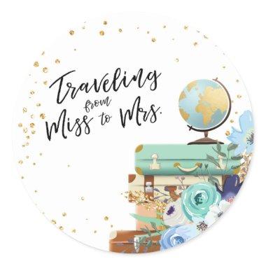 Travel Bridal shower Adventure Miss to Mrs Favor Classic Round Sticker