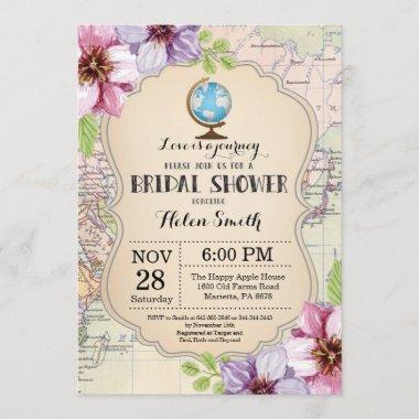 Travel Bridal Shower Invitations Floral
