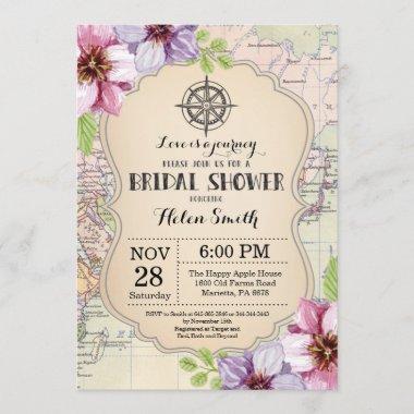 Travel Bridal Shower Invitations Floral