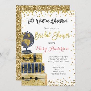 Travel Bridal Shower Invitations Gold Glitter