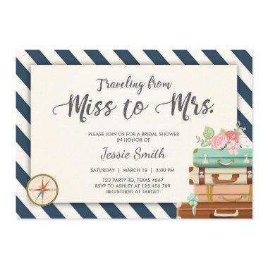 Travel Bridal shower Invitations Miss to Mrs Navy