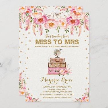 Travel Bridal Shower Miss to Mrs Boho Blush Floral Invitations
