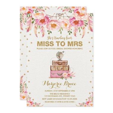 Travel Bridal Shower Miss to Mrs Boho Blush Floral Invitations