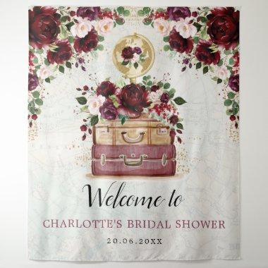 Travel Burgundy Blush Floral Bridal Shower Welcome Tapestry