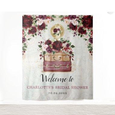 Travel Burgundy Blush Floral Bridal Shower Welcome Tapestry