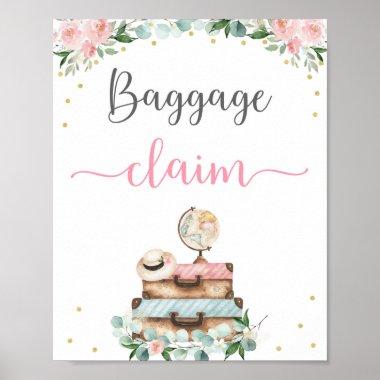 Travel Floral Bridal Shower Baggage Claim Sign