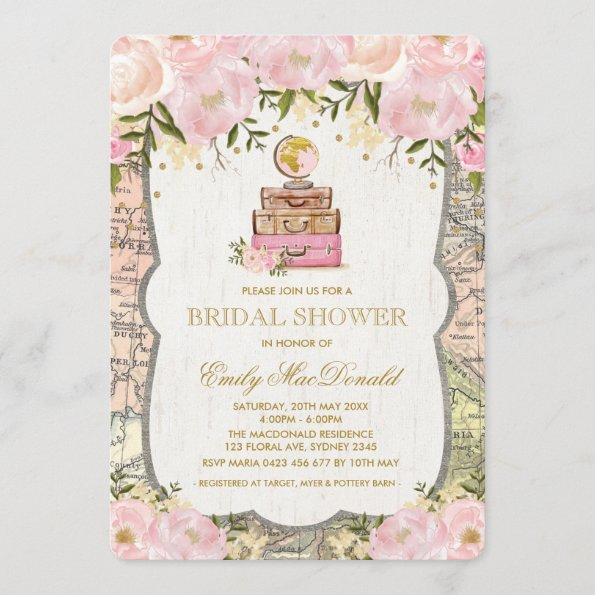 Travel Map Adventure Bridal Shower Invitations