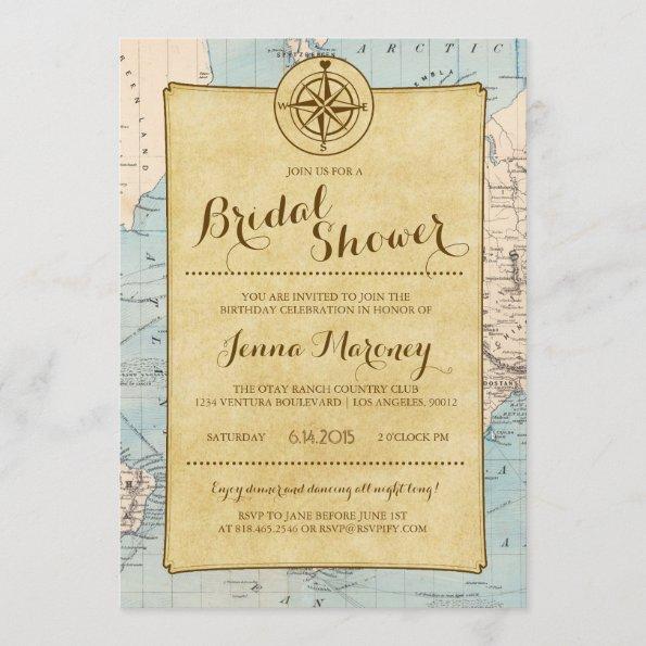 Travel Map Bridal Shower Invitations