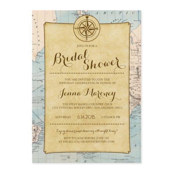 Travel Map Bridal Shower Invitations