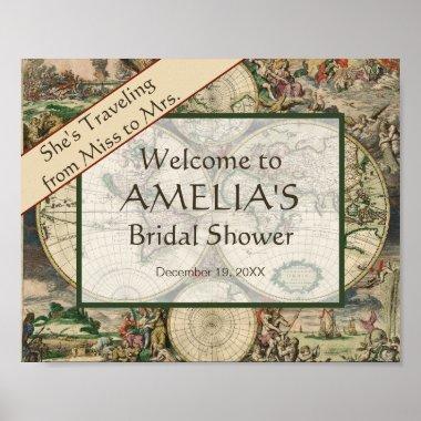 Travel Map Bridal Shower Welcome Sign Miss to Mrs