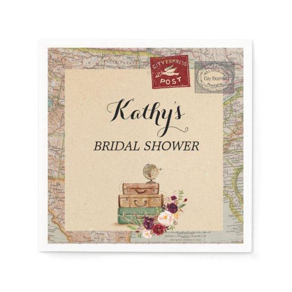Travel Map from miss to mrs Bridal Shower Napkins