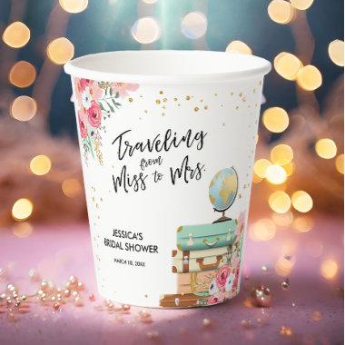 Travel Miss to Mrs Adventure Floral Bridal Shower Paper Cups