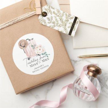Travel Miss to Mrs Pink Suitcase  Classic Round Sticker