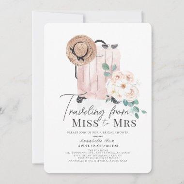 Travel Miss to Mrs Pink Suitcase Bridal Shower Invitations