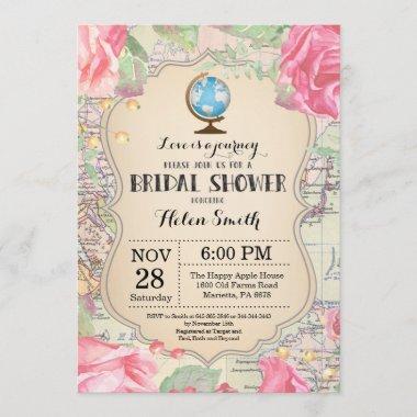 Travel Pink Floral Bridal Shower Invitations