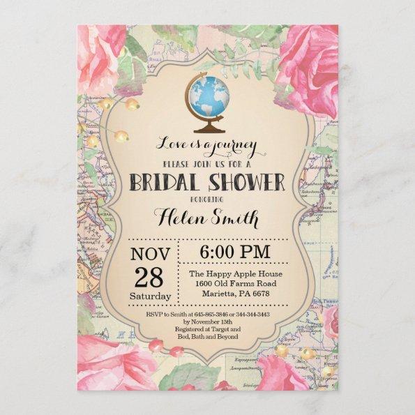 Travel Pink Floral Bridal Shower Invitations