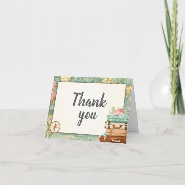 Travel Thank you Invitations World map Miss to Mrs Bridal